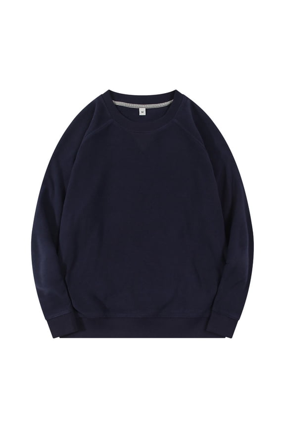 Unisex Mens T Shirts Casual Loose Fit Long Sleeve Crewneck Sweatshirts Solid Color Trendy Basic Pullover Outdoor Clothing Navy
