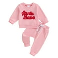 thumbnail image 1 of FAWUUDO Valentines Gift Set for Baby Girl Letter Print Long Sleeve Top And Pants Two Piece Outfit Crewneck Pullover Set Pink 18-24 Months, 1 of 5