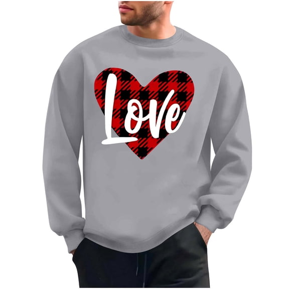 FAWUUDO Valentines Sweatshirt Men Love Heart Shirt Pullover Valentine's Long Sleeve Tops