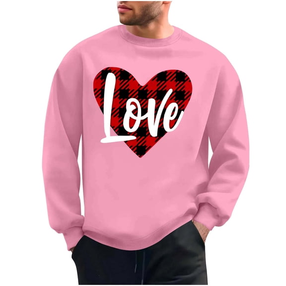 FAWUUDO Valentines Sweatshirt Men Love Heart Shirt Pullover Valentine's Long Sleeve Tops