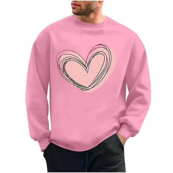 FAWUUDO Valentines Sweatshirt Men Love Heart Shirt Pullover Valentine's Long Sleeve Tops