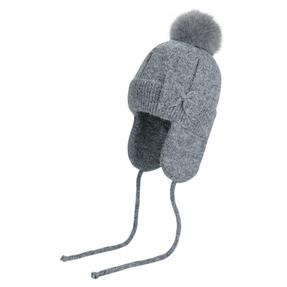 FAWUUDO Winter Beanie Hats for Women with Ear Flaps Faux Fur Crochet Skull Cap Warm Outdoor Ski Snow Hats Pompoms