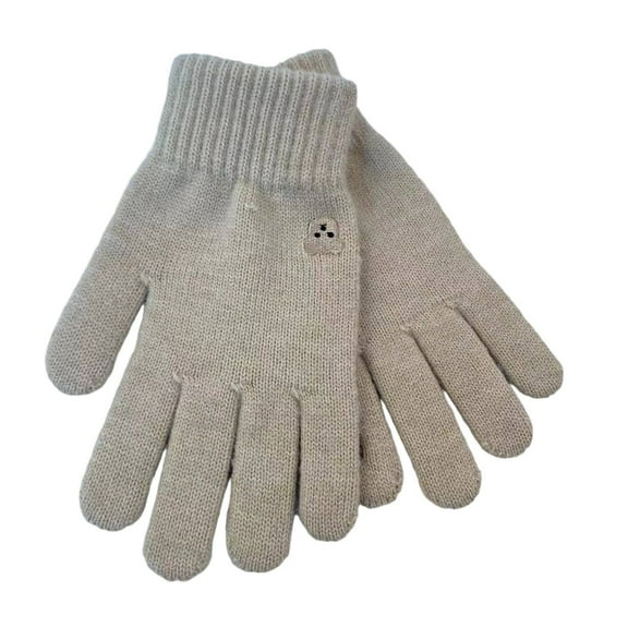 FAWUUDO Winter Gloves for Women Touch Screen Elastic Soft Warm Knit Thin Fleece Cold Weather Gloves Folding Cuffs Beige