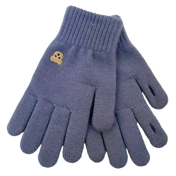FAWUUDO Winter Gloves for Women Touch Screen Elastic Soft Warm Knit Thin Fleece Cold Weather Gloves Folding Cuffs Blue