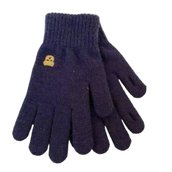 FAWUUDO Winter Gloves for Women Touch Screen Elastic Soft Warm Knit Thin Fleece Cold Weather Gloves Folding Cuffs Navy