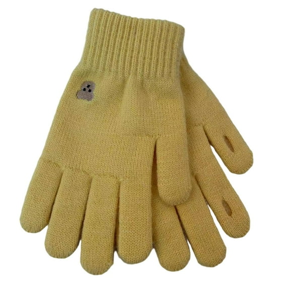 FAWUUDO Winter Gloves for Women Touch Screen Elastic Soft Warm Knit Thin Fleece Cold Weather Gloves Folding Cuffs Yellow