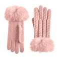 thumbnail image 1 of FAWUUDO Winter Gloves with Faux Fur Cuffs for Women Warm Soft Touchscreen Elastic Cuff Knit Thermal Glove for Cold Weather, 1 of 8