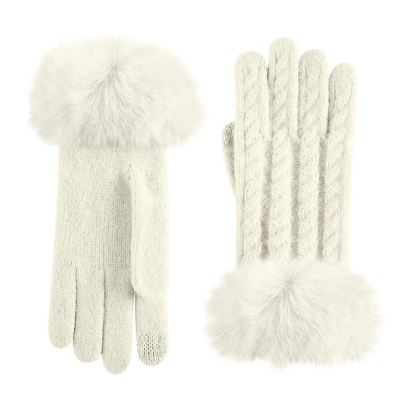 FAWUUDO Winter Gloves with Faux Fur Cuffs for Women Warm Soft Touchscreen Elastic Cuff Knit Thermal Glove for Cold Weather