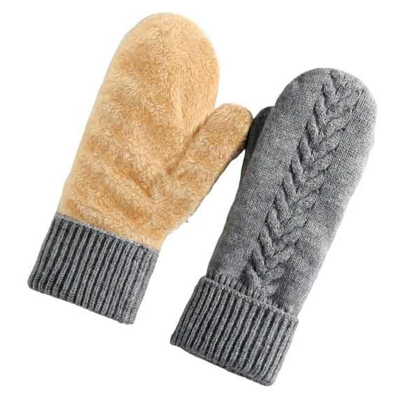 FAWUUDO Winter Mittens for Women Warm Fleece KNIT Thick Thermal Wool Snow Gloves & Mittens for Cold Weather Gifts