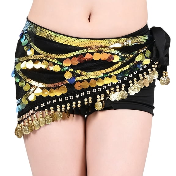 FAWUUDO Wome's Sequin Fringe Mini Skirt, Sparkly Tassel Hip Scarf Wrap