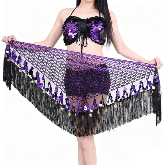 FAWUUDO Wome's Sequin Fringe Mini Skirt, Sparkly Tassel Hip Scarf Wrap