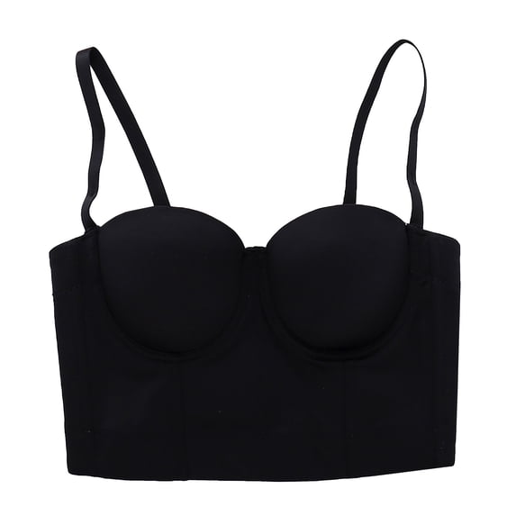 TEAJOPSUU Women Boned Bustier Top Adjustable Spaghetti Strap Waist Cincher Shapewear Longline Underbust Corset Top A-Black