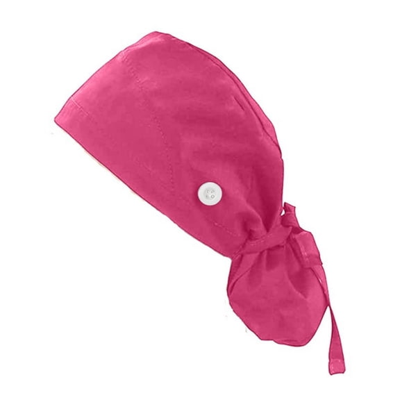 FAWUUDO Women Du Rag Cotton Blend Adjustable Solid Color Surgical Cap for Long Hair Operating Room Pink