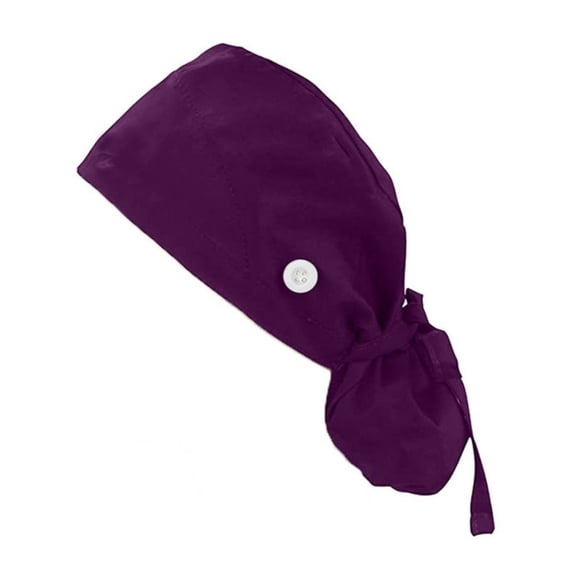 FAWUUDO Women Du Rag Cotton Blend Adjustable Solid Color Surgical Cap for Long Hair Operating Room Purple