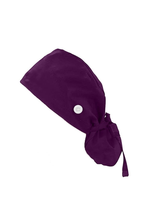 Women Du Rag Cotton Blend Adjustable Solid Color Surgical Cap for Long Hair Operating Room Purple