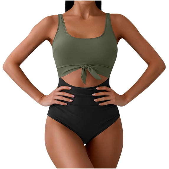 FAWUUDO Women One Piece Tummy Control Swimsuit Cutout Backless Bathing Suit