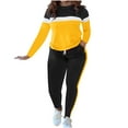 thumbnail image 1 of FAWUUDO Women Stripe Patchwork Two Piece Sweatsuit Round Neck Pullover and Skinny Long Pants Sets Yellow, 1 of 6
