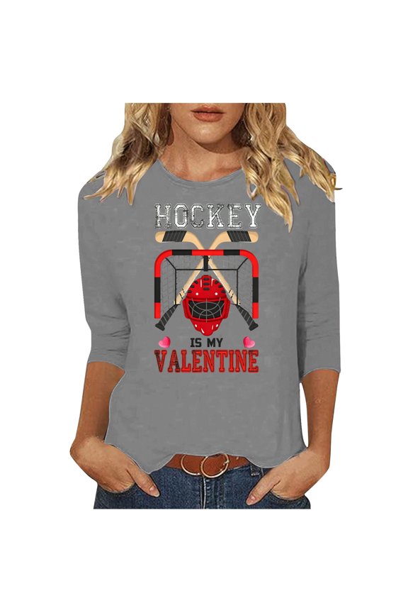 Women Valentines Day Shirts Love Heart Printed Cute Tops Crewneck Long Sleeve Tshirts Graphic Tees