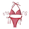 thumbnail image 1 of FAWUUDO Women's 2 Piece Bikini Sets Plaid Print Halter Tie Triangle Top with Thong Bottom Padded No Underwire Swimwear, 1 of 9