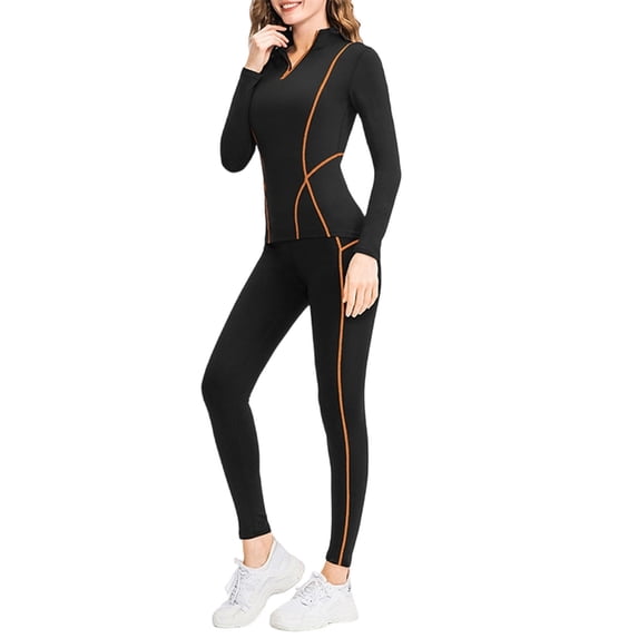 TEAJOPSUU Women's 2 Piece Workout Set Half Zip Mock Neck Long Sleeve Workout Top & High Waist Yoga Leggings with Pockets Gym Fitness Athletic Suits Orange