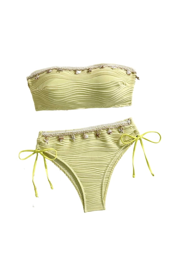 Women's Bandeau Bikini Set Strapless Two Piece Swimsuit Tie Side High Cut Bathing Suits