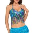 thumbnail image 1 of FAWUUDO Women's Belly Dance Tops Sequin Bra Tassel Top Chest Party Club Wear Bras Top Dancing Sparkly, 1 of 4