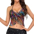 thumbnail image 1 of FAWUUDO Women's Belly Dance Tops Sequin Bra Tassel Top Chest Party Club Wear Bras Top Dancing Sparkly, 1 of 9