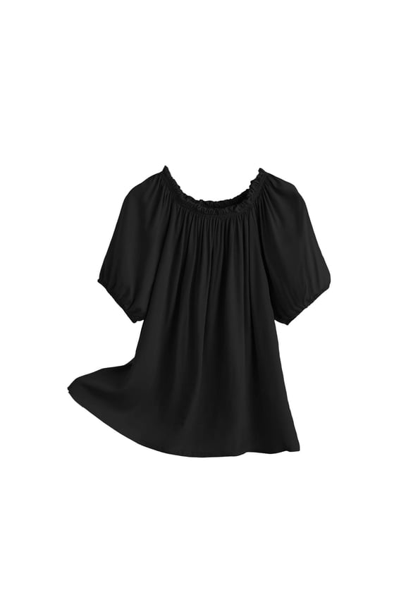 Women's Blouses Off Shoulder Puff Ruffled Short Sleeve Solid Color Casual Tops for Spring Summe