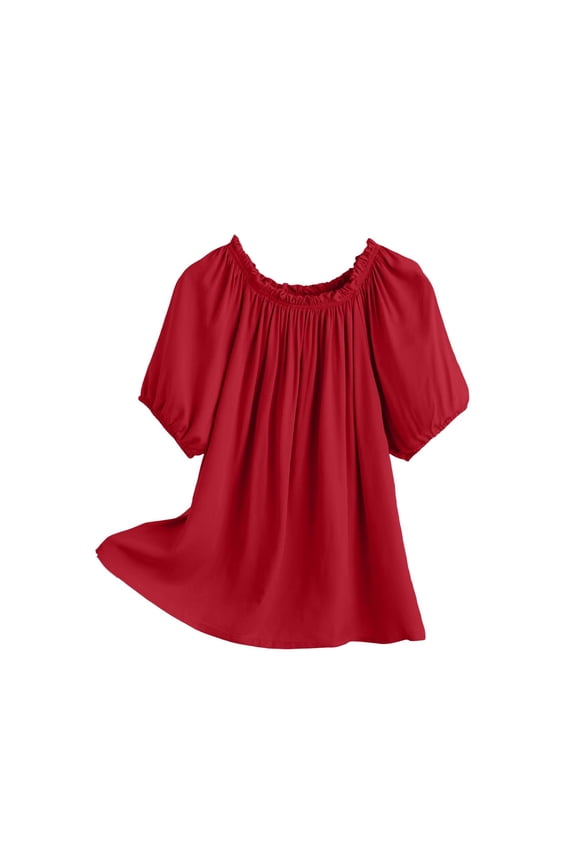 Women's Blouses Off Shoulder Puff Ruffled Short Sleeve Solid Color Casual Tops for Spring Summe