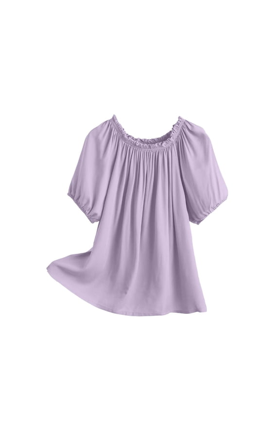 Women's Blouses Off Shoulder Puff Ruffled Short Sleeve Solid Color Casual Tops for Spring Summe