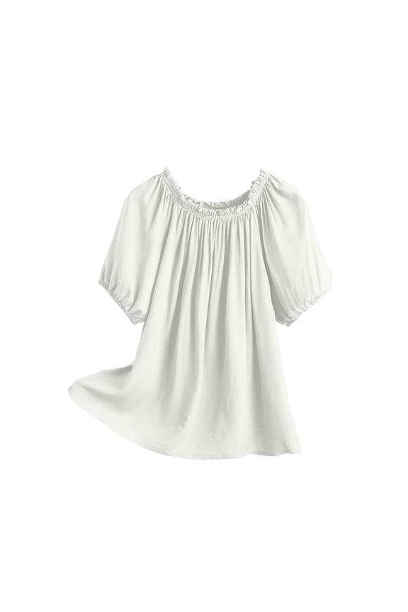 Women's Blouses Off Shoulder Puff Ruffled Short Sleeve Solid Color Casual Tops for Spring Summe