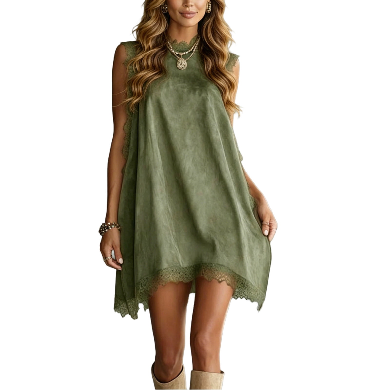 olive green high neck dress Olive Green Satin Asymmetrical Midi Dress | Womens | Small (Available in M, L) | 100% Polyester | Lulus