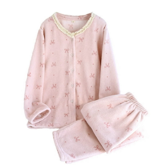 FAWUUDO Women's Cotton Long Sleeve Pajama Set Button Down Pjs Set