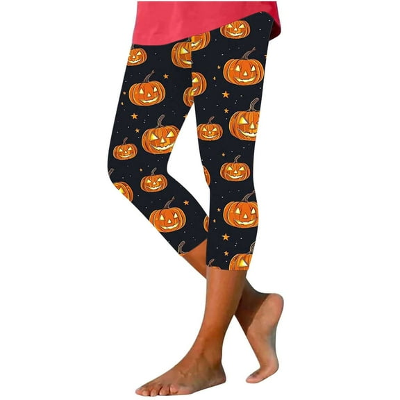 FAWUUDO Women's Halloween Capris Leggings Stretchy Printed Legging Tights Multicolor