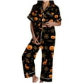 thumbnail image 1 of FAWUUDO Women's Halloween Pajamas Long Sleeve Button Down Sleepwear Soft Loungewear Pjs Set Orange, 1 of 5