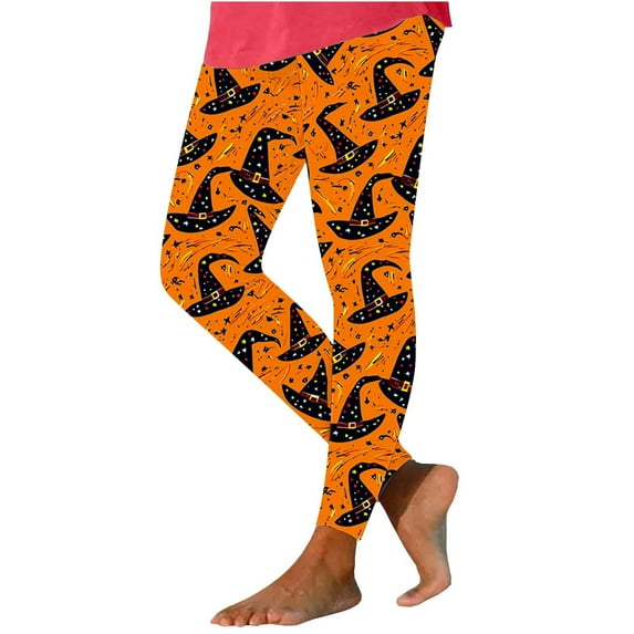 FAWUUDO Women's Halloween Print Leggings Yoga Pants for Fitness Jogging Gymnastics Orange