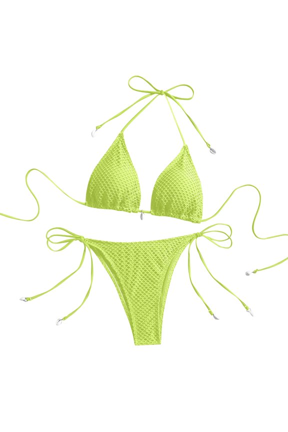 Women's Halter Tie Back Triangle Bikini Set High Cut Two Piece Swimsuit Tie Side Bathing Suits