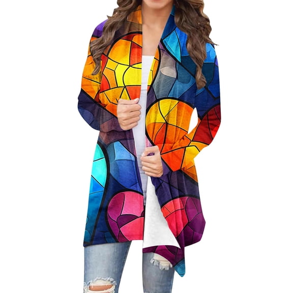 FAWUUDO Women's Lightweight Heart Cardigans Casual Soft Long Sleeve with Pockets High Low Hem Draped Duster