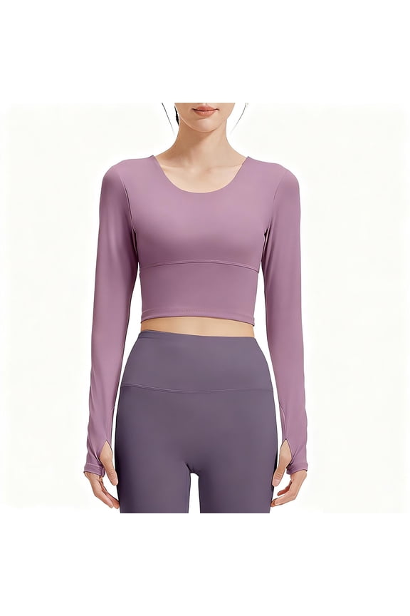 Women's Long Sleeve Crop Tops Scoop Neck Lightweight Workout Slim Fit Going Out Gym Yoga Shirts