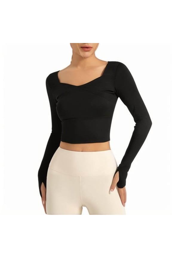 Women's Long Sleeve Crop Tops Scoop Neck Lightweight Workout Slim Fit Going Out Gym Yoga Shirts
