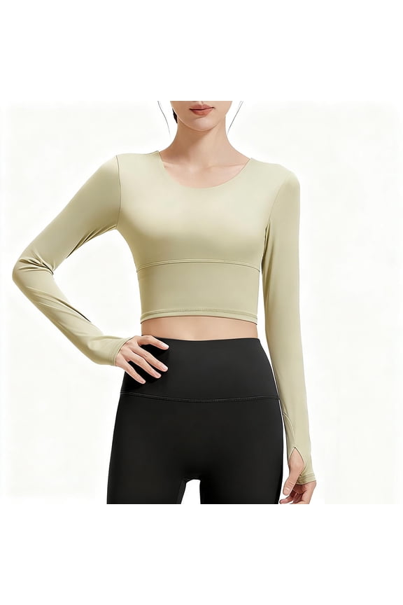 Women's Long Sleeve Crop Tops Scoop Neck Lightweight Workout Slim Fit Going Out Gym Yoga Shirts