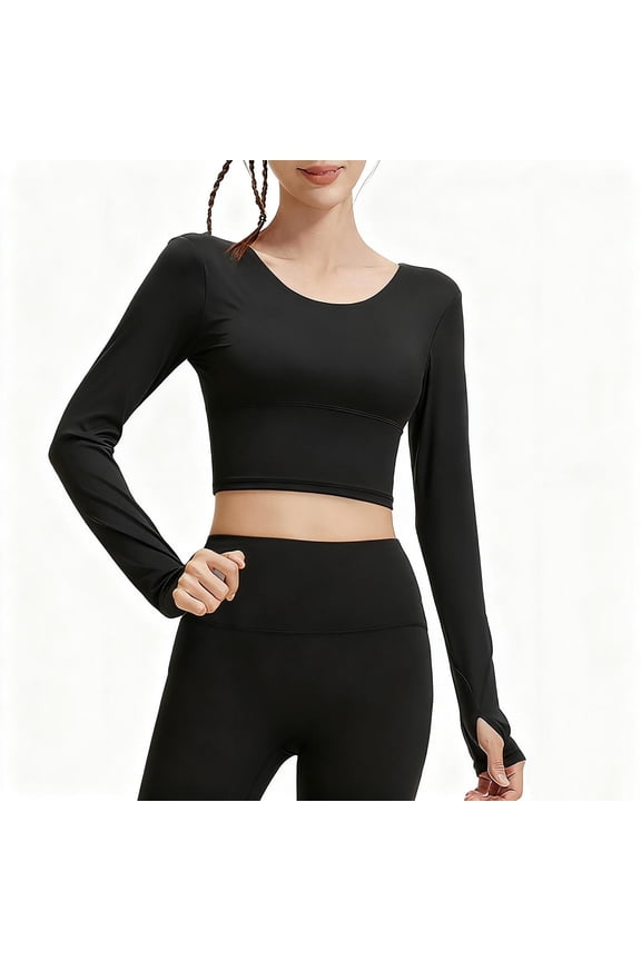 Women's Long Sleeve Crop Tops Scoop Neck Lightweight Workout Slim Fit Going Out Gym Yoga Shirts