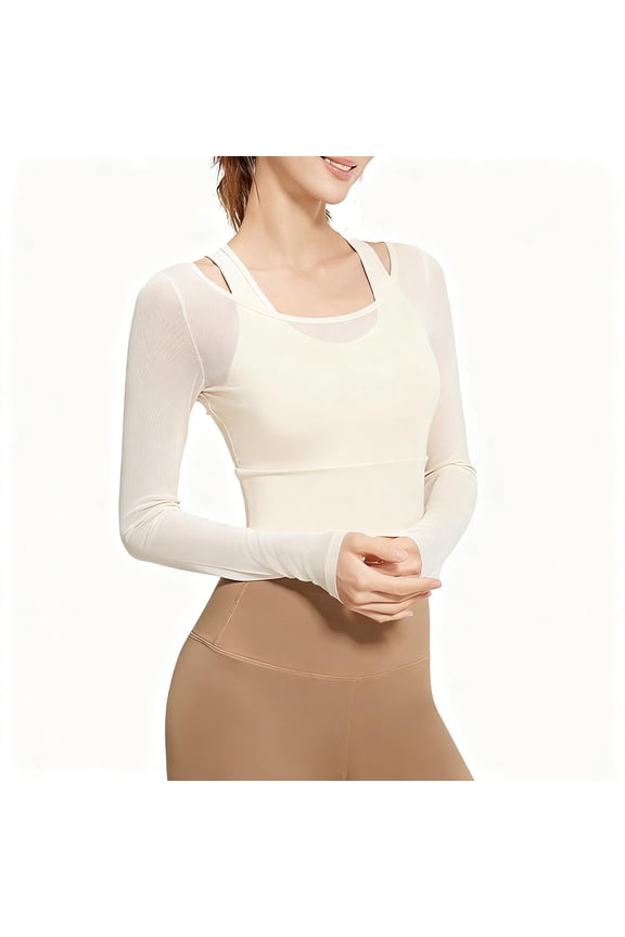 Women's Long Sleeve Crop Tops Scoop Neck Lightweight Workout Slim Fit Going Out Gym Yoga Shirts