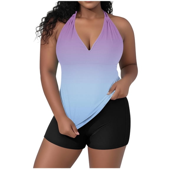 FAWUUDO Women's Plus Size Swimsuit Two Piece Tankini Swim Suits Print Ruched Bathing Suits Tummy Control Swimwear Beach
