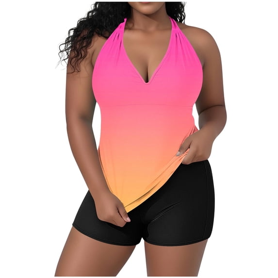 FAWUUDO Women's Plus Size Swimsuit Two Piece Tankini Swim Suits Print Ruched Bathing Suits Tummy Control Swimwear Beach
