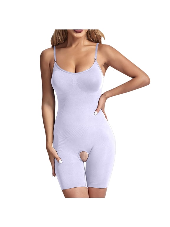 Women's Postpartum Shapewear Bodysuit Adjustable Strap Snap Crotch Bodycon Shapewear Seamless Mid Thigh Cami Boyshorts Full Body Shaper Purple