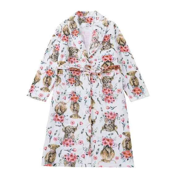 FAWUUDO Women's Robe Long Plush Soft Bathrobe Jacquard Color Block Robes Shawl Collar Sleepwear with Pockets