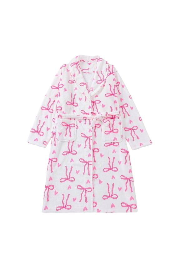 Women's Robe Long Plush Soft Bathrobe Jacquard Color Block Robes Shawl Collar Sleepwear with Pockets