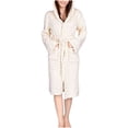 thumbnail image 1 of FAWUUDO Women's Robe Long Plush Soft Bathrobe Jacquard Color Block Robes Shawl Collar Sleepwear with Pockets, 1 of 4