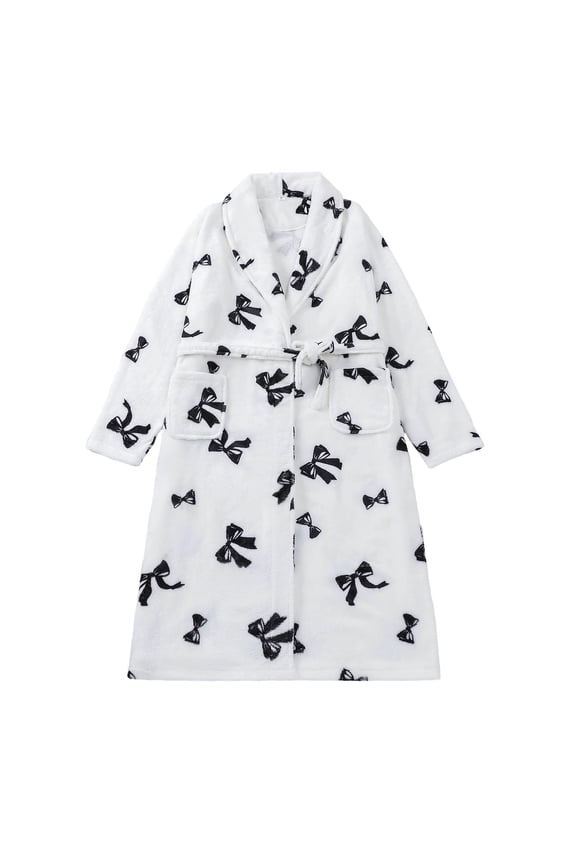 Women's Robe Long Plush Soft Bathrobe Jacquard Color Block Robes Shawl Collar Sleepwear with Pockets